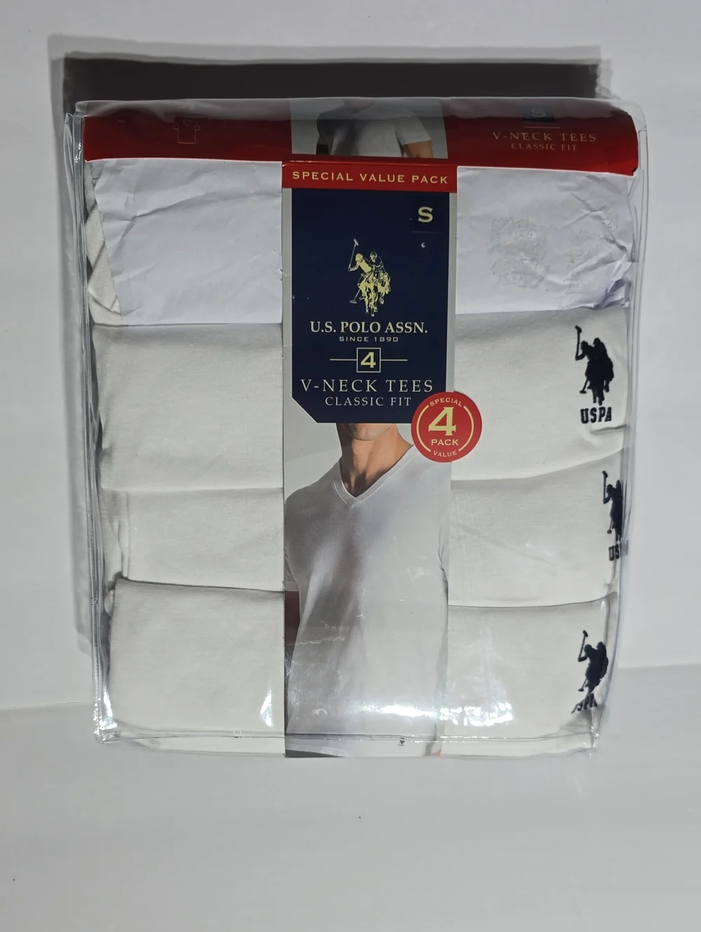 U.S. Polo Assn. Men’s White V-Neck Cotton Tee Shirts 4-Pack Size Small NWT